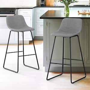 Alexander 30 in. Gray Bar Stools Low Back Metal Frame Counter Height Bar Stool With Fabric Upholstery Seat (Set of 2)