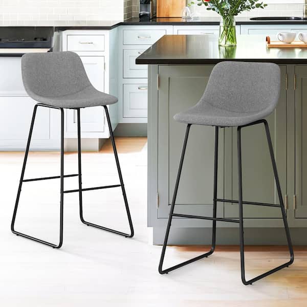 LUE BONA Alexander 30 in. Gray Bar Stools Low Back Metal Frame Counter Height Bar Stool With Fabric Upholstery Seat (Set of 2)