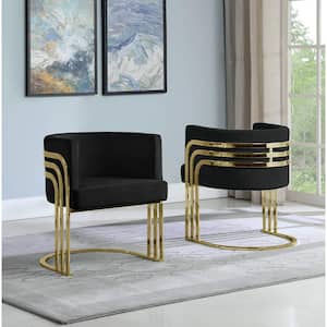 Paty Black Velvet Gold Upholstered Barrel Chair (Set of 1)