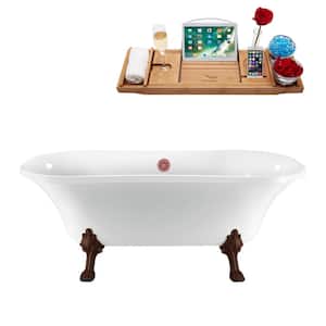 68 in. x 34 in. Acrylic Clawfoot Soaking Bathtub in Glossy White with Matte Oil Rubbed Bronze Clawfeet and Pink Drain