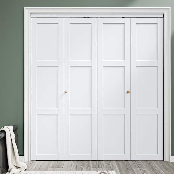 72 in. x 80 in. 3-Lite Solid Core Panel White Primed Composite MDF Interior Closet Bi-fold Door with Hardware Kit