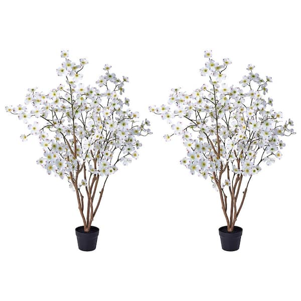 4 ft. Artificial Dogwood Flowers with White Faux Flowers Indoor Outdoor for Home Decor (Garden of 2)