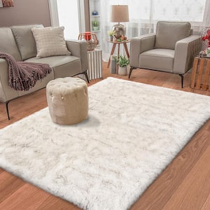 White/Gray 4 ft. x 6 ft. Sheepskin Faux Furry Cozy Area Rug