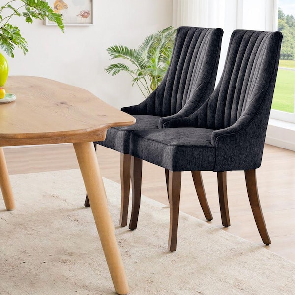 WONDER COMFORT Luxurious Black Linen Dining Chairs Set of 2