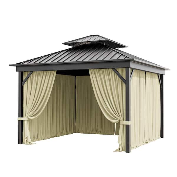 Kimunuk 10 ft. x 10 ft. Universal Outdoor Privacy Curtains, Gazebo Replacement with Zipper Light Yellow (4-Side Curtain Only)