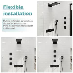 6-Spray Patterns 23 in. Wall Mount Dual Shower Heads 3-Jet Hand Shower Mixer Shower System Combo Set in Matte Black