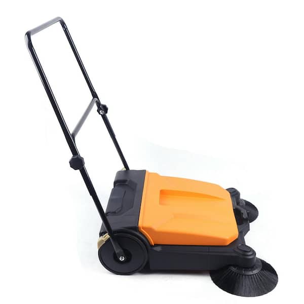 VEVOR Walk-Behind Hand Push Floor Sweeper, 25.6 inch Sweeping Width Floor Sweeper Manual Non-Electric, 5-Gallon Waste Container, Angle & Height