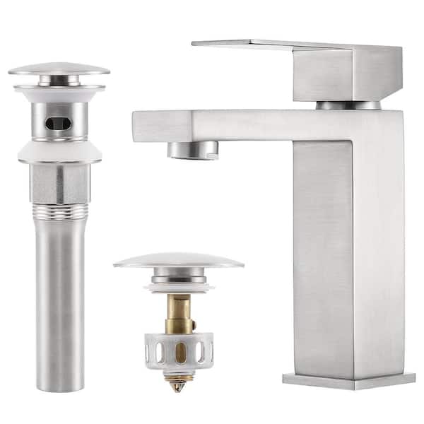KES Single Hole Single Handle Bathroom Vessel Sink Faucet with Drain (with Overflow) Assembly in Brushed Steel