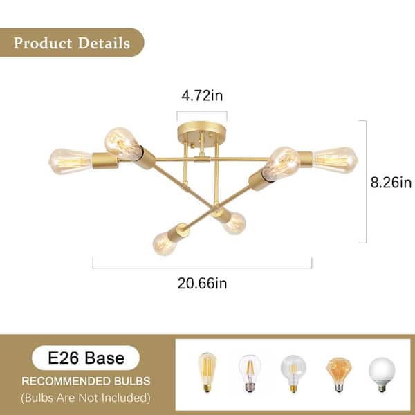 LWYTJO 20.66 in. 6-Light Gold Dimmable Sputnik Chandelier Modern