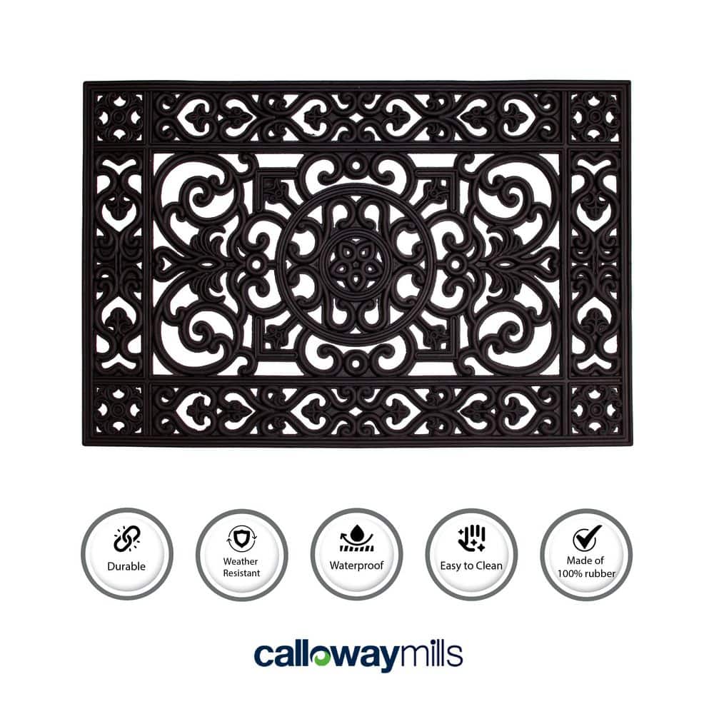 Black and Gray Rubber Scrollwork Outdoor Doormat