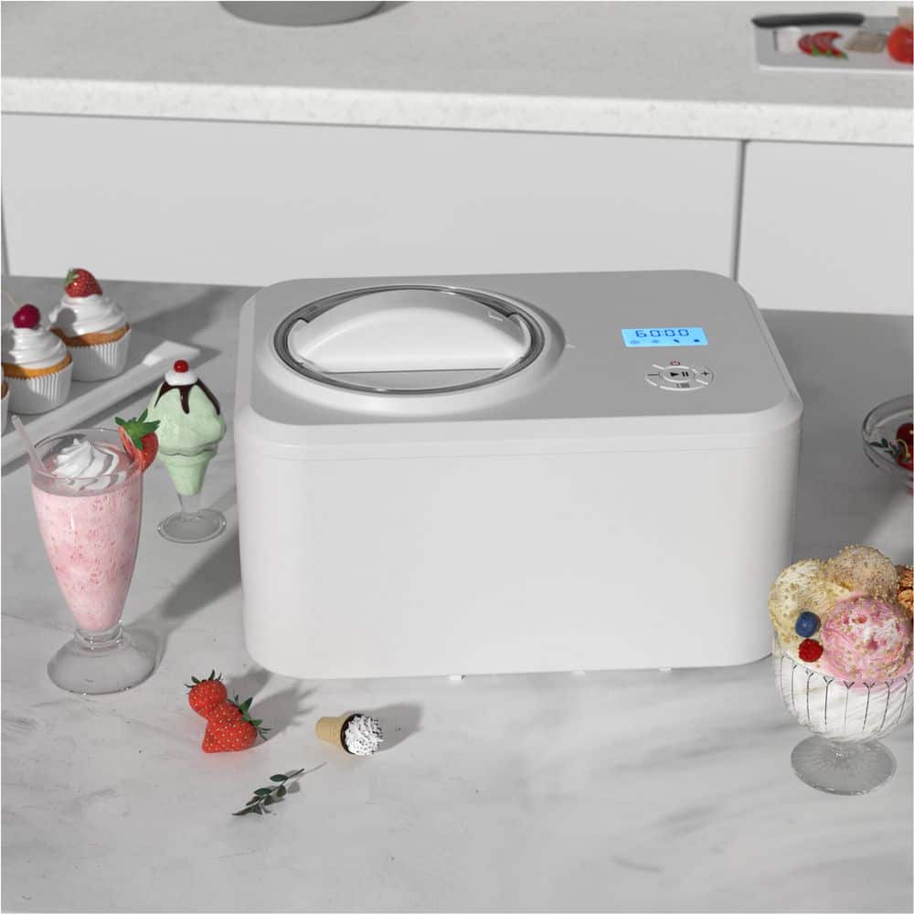 1. 5qt Automatic Ice Cream Maker, No Pre-Freezing Fruit Yogurt Machine with Automatic Mixer, White