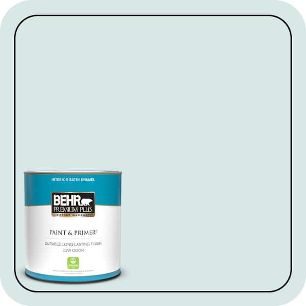 BEHR PREMIUM PLUS 1 qt. #500E-2 Aqua Breeze Satin Enamel Low Odor Interior Paint & Primer