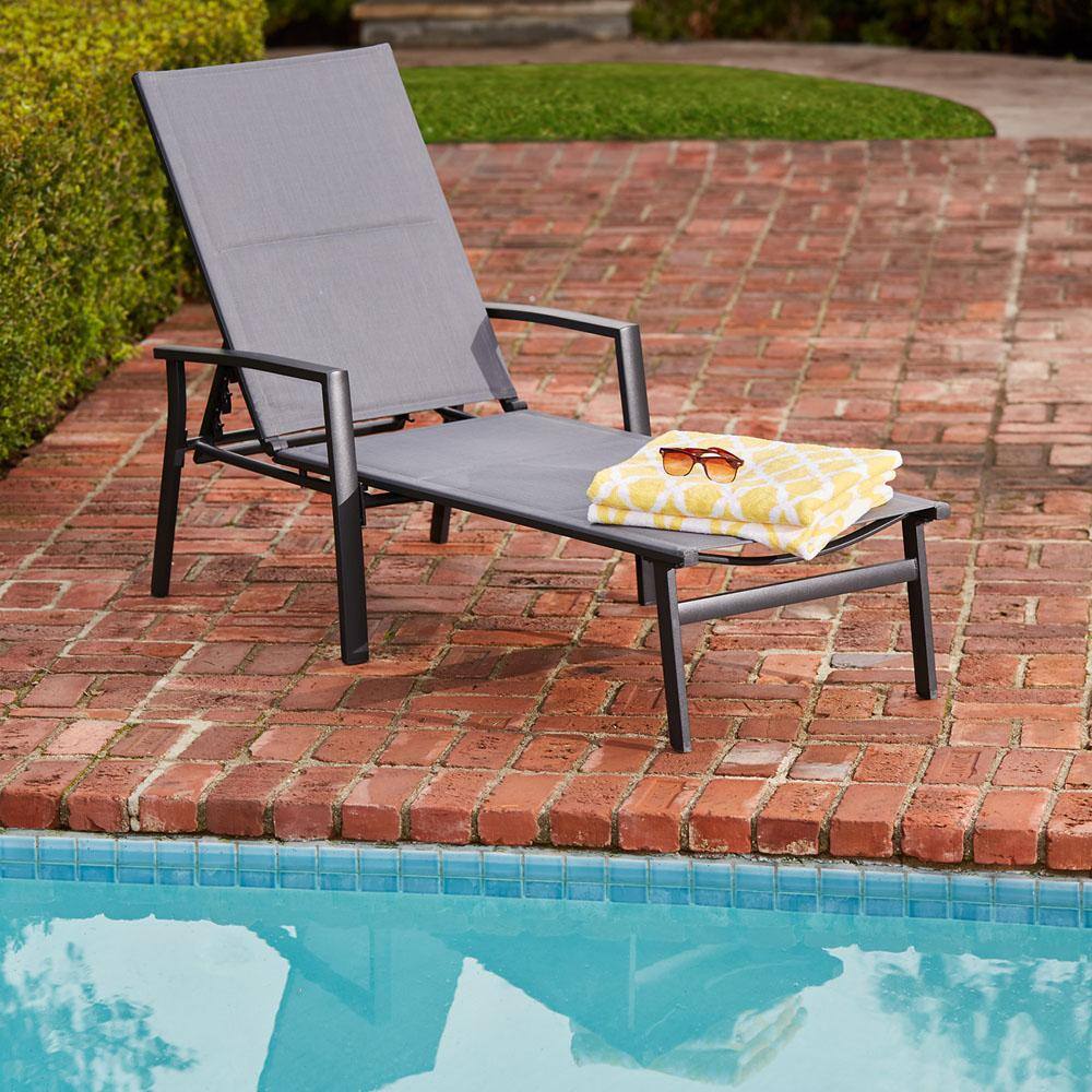 Halsted Deluxe Cool Gray Padded Sling Outdoor Chaise Lounge