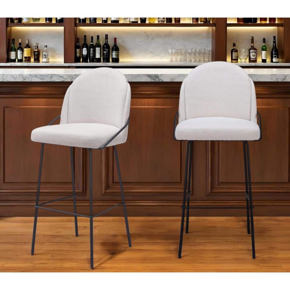 42.90 in. H Ivory Bar Height Metal Bar Stool with Shearling Seat (Set of 2) price history on PriceWatchPro
