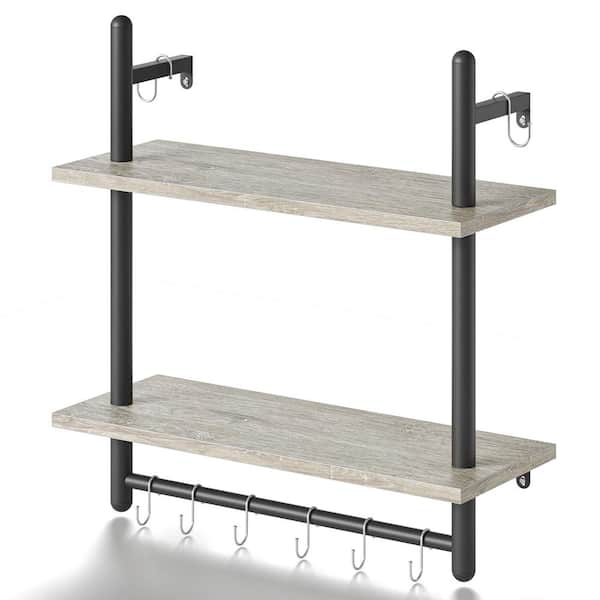 23.6 in. W x 9.4 in. D Charcoal Black ​Industrial Floating Decorative Wall Shelf (2-Tier)