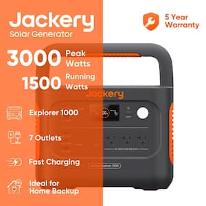 1500-Watt Output/3000W Peak Portable Solar Power Station Explorer 1000V2 Push Start Battery Generator for Outdoors Home