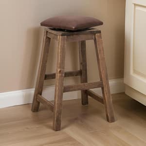 30 in. Brown Backless Wood Frame Bar Stool with Faux Leather Seat