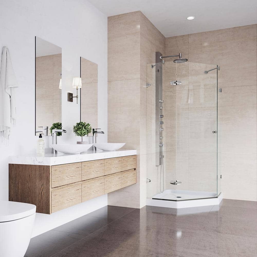 Verona 42" Frameless Neo-Angle Shower Enclosure with Clear Glass and Brushed Nickel Hardware
