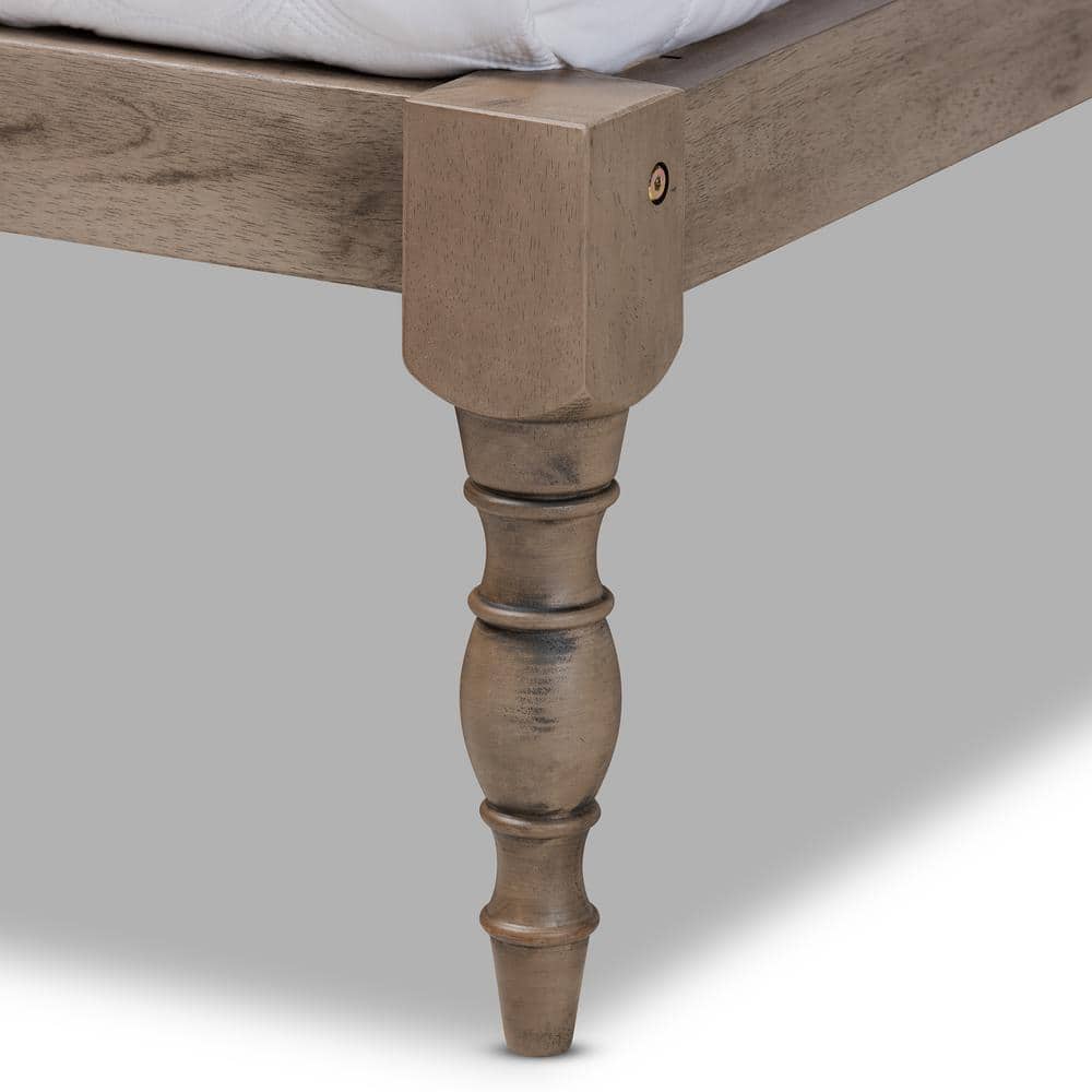 Iseline Antique Grey Solid Rubberwood Full Platform Bed Frame