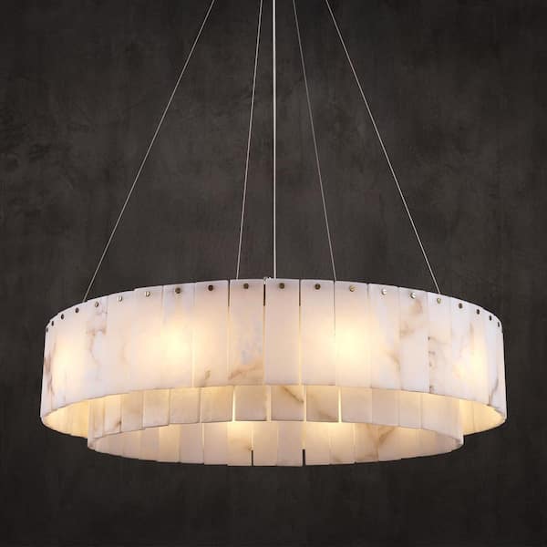 10-Light 31 in. Dimmable White Alabaster Chandelier, Double-Layer Oval Chandelier for Kitchen, Living room with G9 Bulbs