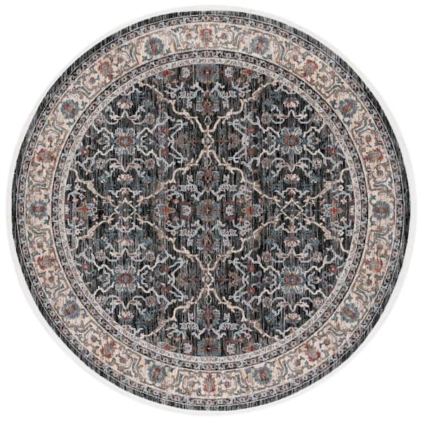Artifact 7 ft. x 7 ft. Round Charcoal/Gray Border Floral Ornate Area Rug