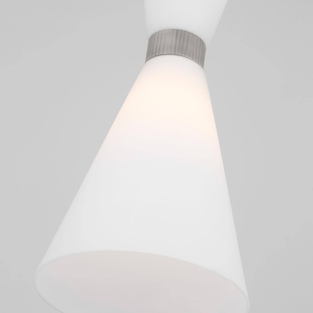 Brushed Steel Mini Pendant with Etched White Glass Shade