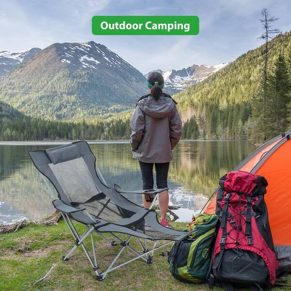 Camping Chair, Lounge Chair, Reclining Camping Chair Grey with