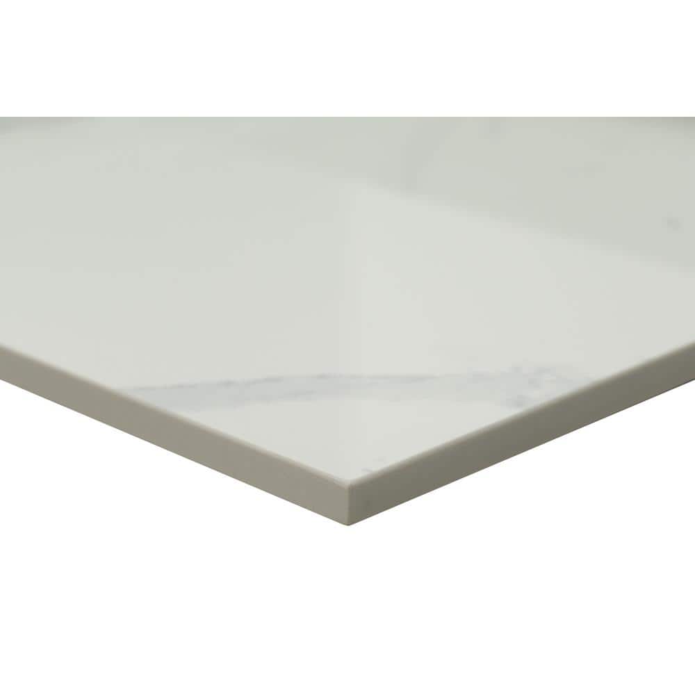 61 in. White Marble Bathroom Vanity Top with Single Sink