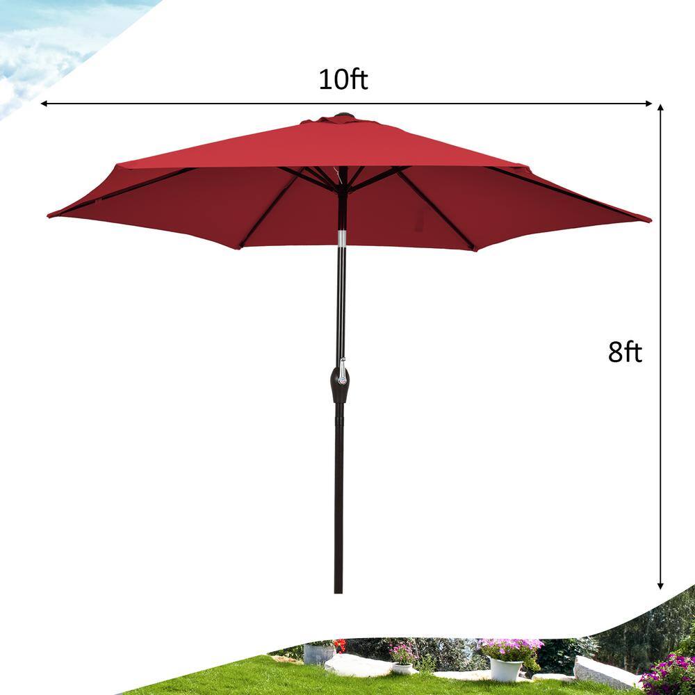 Red 9ft Steel Frame Outdoor Patio Umbrella with Crank