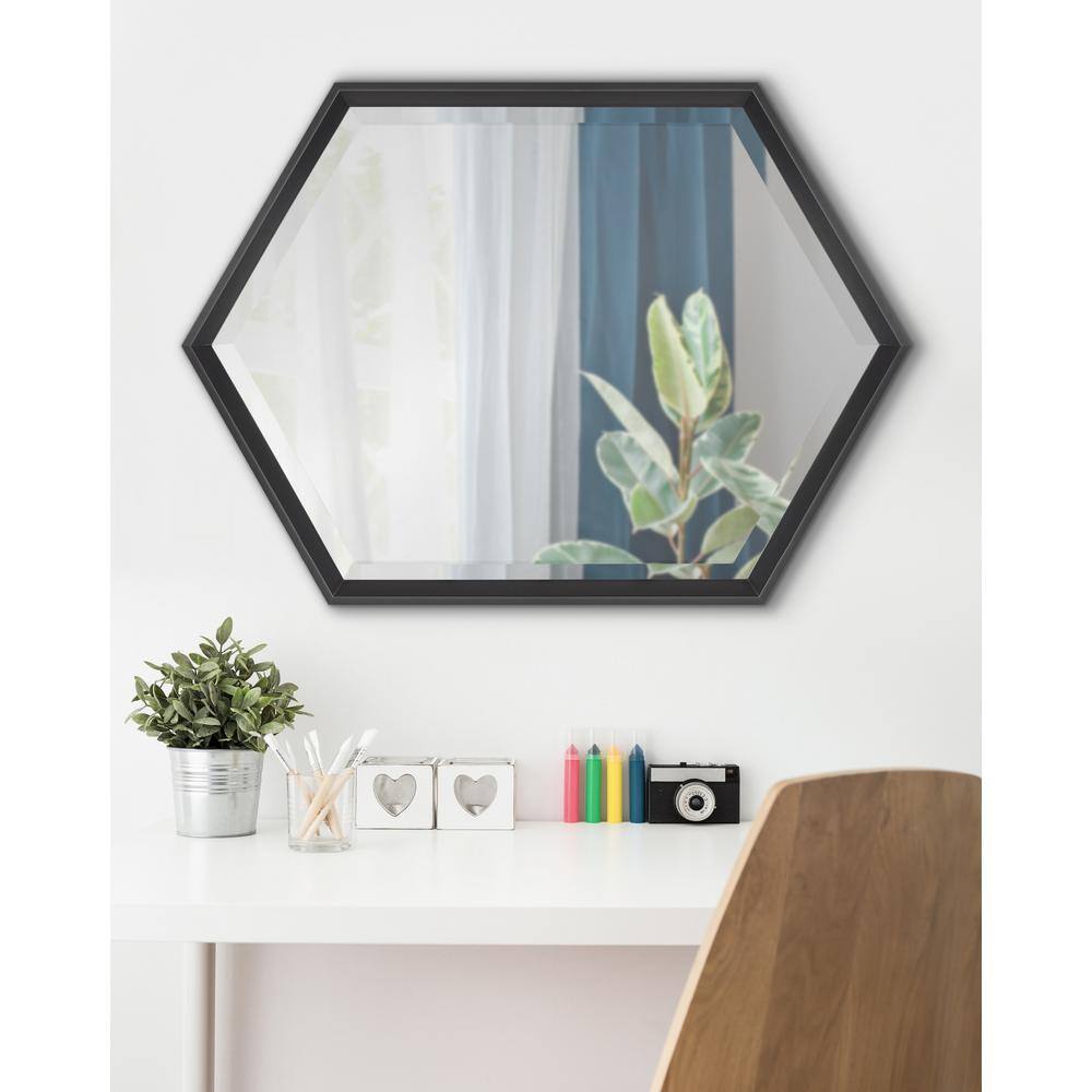Sleek Hexagon Full-Length Black Vanity Mirror 35.7" x 27.5"