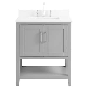 Waldorf 30 in. Free Standing Bath Vanity in Gray with Pure White Quartz Top and Single Sink Ceramic Basin