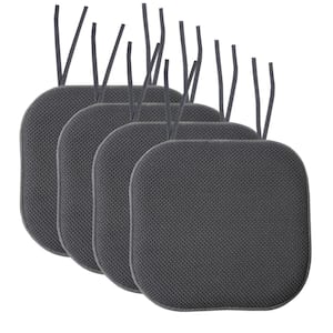 Honeycomb Memory Foam Square 16 in. x 16 in. Non-Slip Back Chair Cushion with Ties (4-Pack), Charcoal