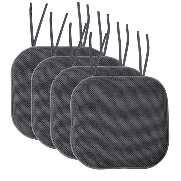 Sweet Home Collection Honeycomb Memory Foam Square 16 in. x 16 in. Non-Slip Back Chair Cushion with Ties (4-Pack), Charcoal