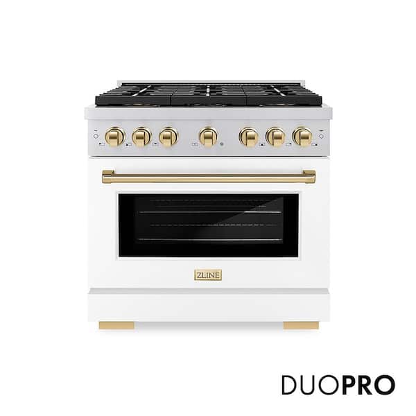 Autograph 36 in. 5.2 cu. ft. Paramount Gas Range with 6-Burners and Convection Gas Oven with White Matte and Gold
