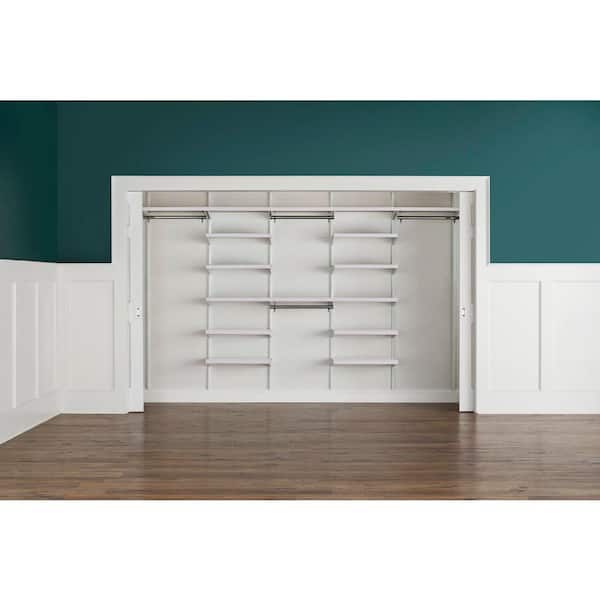 Everbilt Genevieve 10 ft. White Adjustable Closet Organizer Long and Double Hanging Rods with 12 Shelves