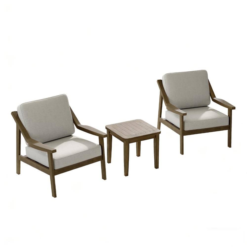 3-Piece Teak Patio Lounge Chairs Conversation Set with Light Camel Cushions and Brown Side Table price history on PriceWatchPro