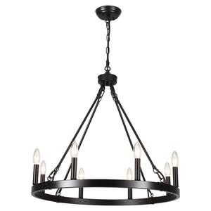 8-Light Antique Black Circle Candle Design Linear Chandelier Lighting Wagon Wheel Chandelier for Kitchen Island