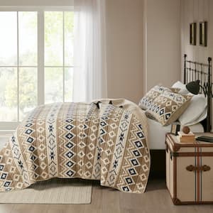 Montana 3-Piece Tan Cotton Percale Full/Queen Printed Oversized Mini Quilt Set