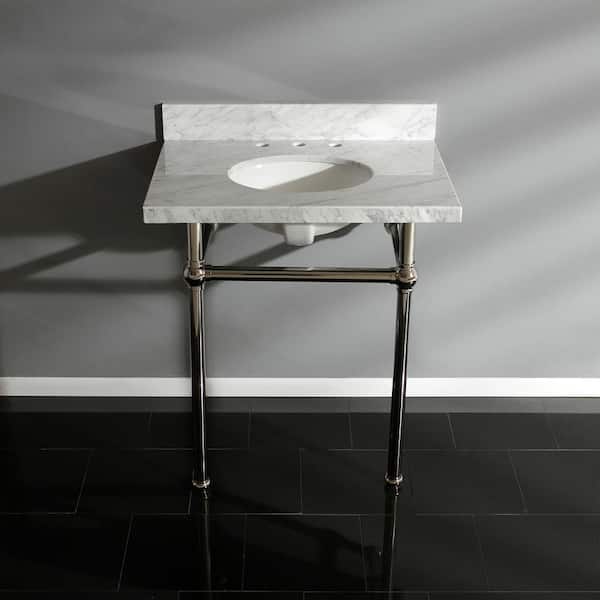 Unbranded - Washstand 30 in. Console Table in Carrara Marble White with Metal Legs in Polished Nickel