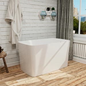 47 in. Acrylic Freestanding Flatbottom Japanese Soaking Bathtub with Pedestal Not Whirlpool SPA Tub in Glossy White