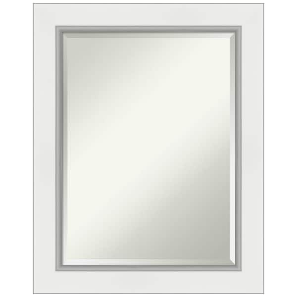 Amanti Art Medium Rectangle Satin Silver MetallicWhite Beveled Glass Modern Mirror (29.25 in. H x 23.25 in. W)
