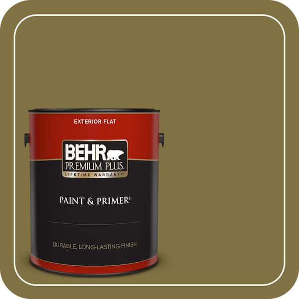 BEHR PREMIUM PLUS 1 gal. #S-H-390 Italian Olive Flat Exterior Paint & Primer