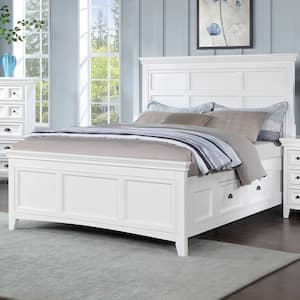Ranchero White Wood Frame Full Platform Bed with 4-Side Drawers
