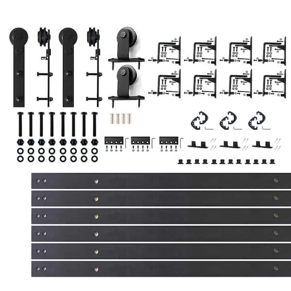 HOMACER 11 ft./132 in. Black Rustic Triple Track Bypass Sliding Barn Door Track and Hardware Kit for Triple Doors