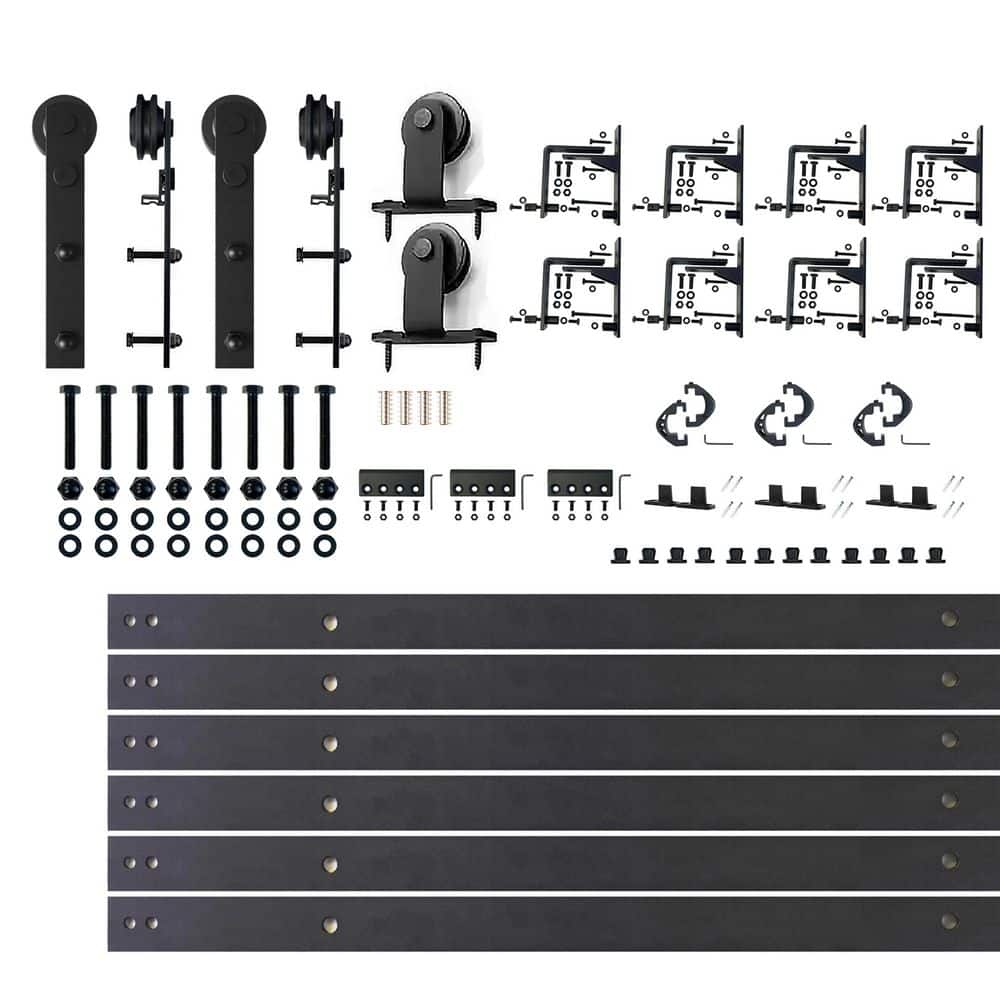11 ft./132 in. Black Rustic Triple Track Bypass Sliding Barn Door Track and Hardware Kit for Triple Doors price history on PriceWatchPro