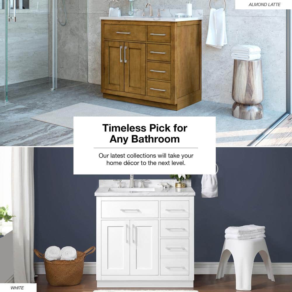 Athea 36" Pure White Freestanding Bathroom Vanity with Marble Countertop