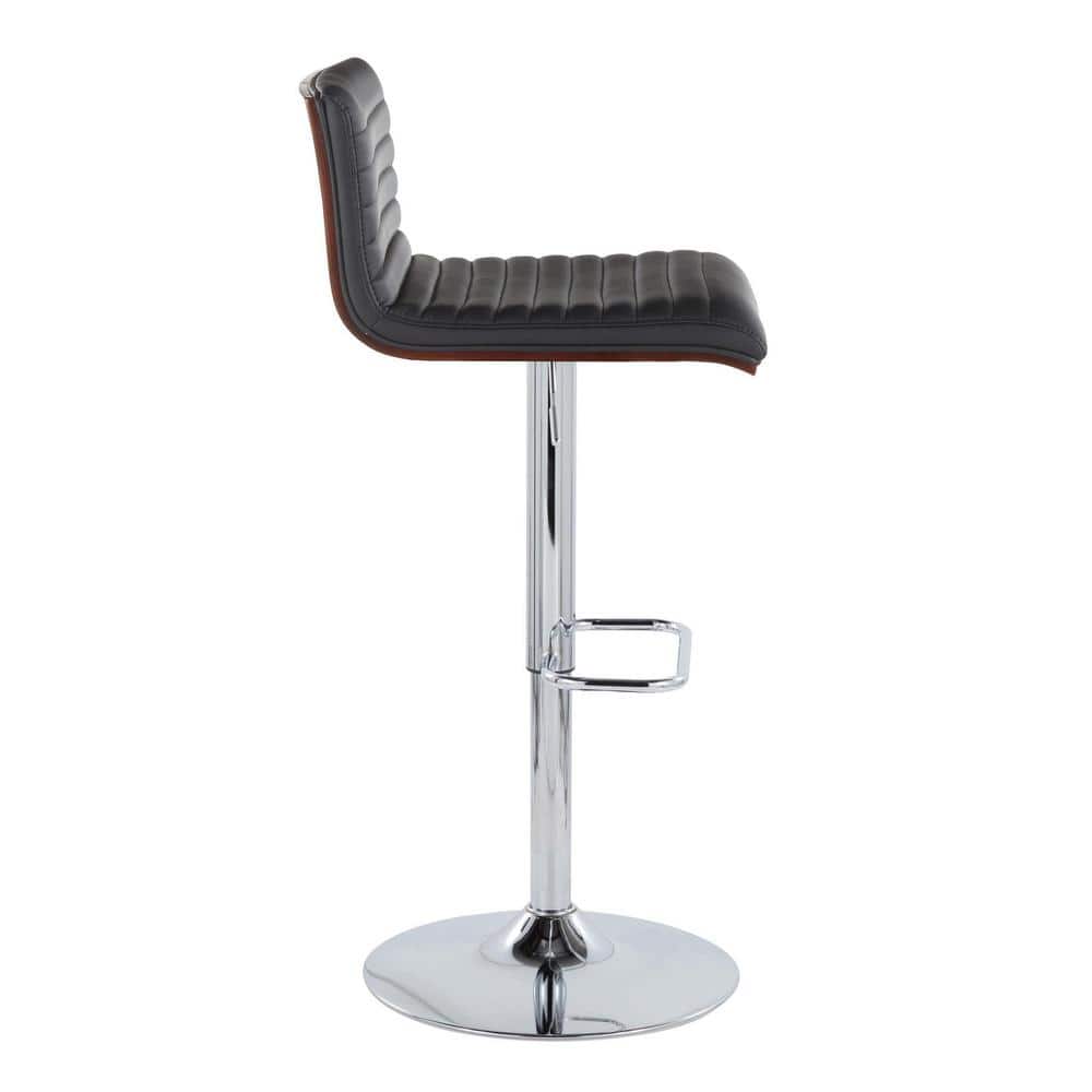 Black Adjustable Swivel Barstool with Chrome Frame and Wood Back