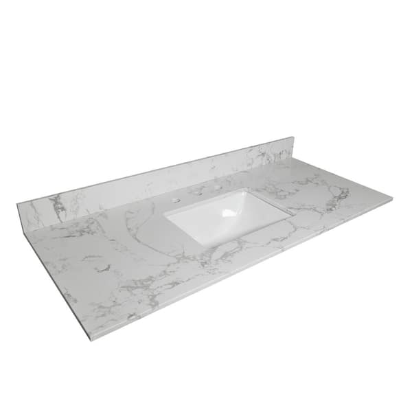 Unbranded 43 in. W x 22 in. D Engineered Stone Composite White Rectangular Single Sink Bathroom Vanity Top in Carrara White