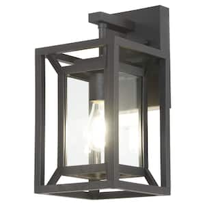 Harbor View 12.125 in. 1-Light Black Outdoor Wall Lantern Sconce with Clear Glass Shade