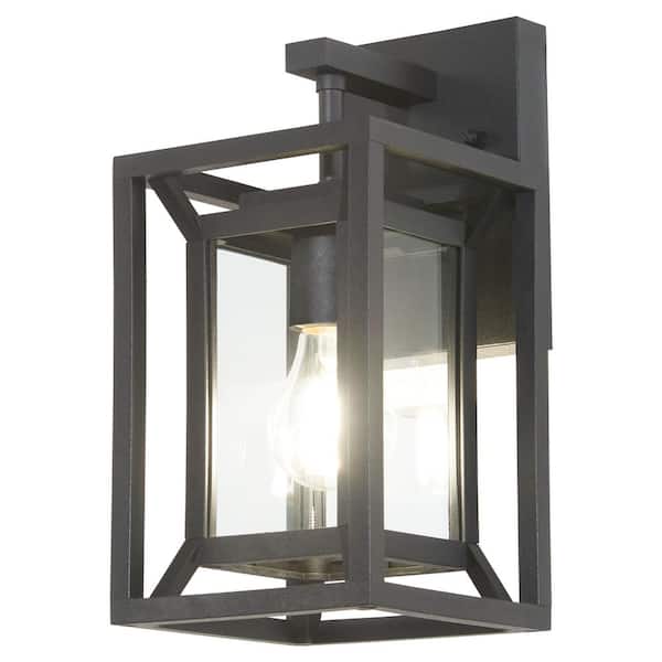 The Great Outdoors Harbor View 12.125 in. 1-Light Black Outdoor Wall Lantern Sconce with Clear Glass Shade